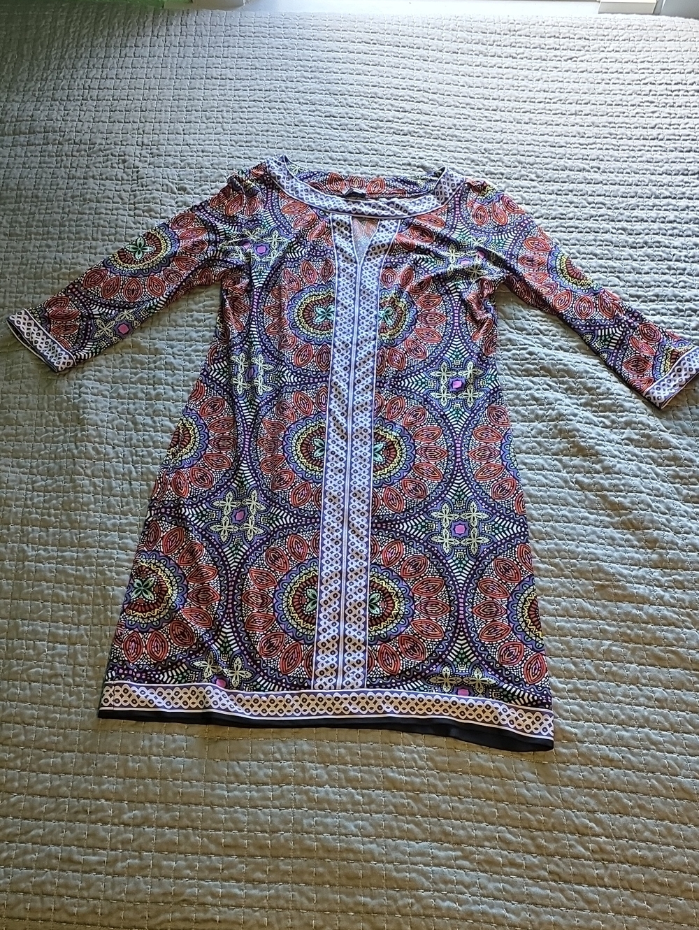 Muse Multicolor Medallion Midi Dress with 3/4 Sleeves